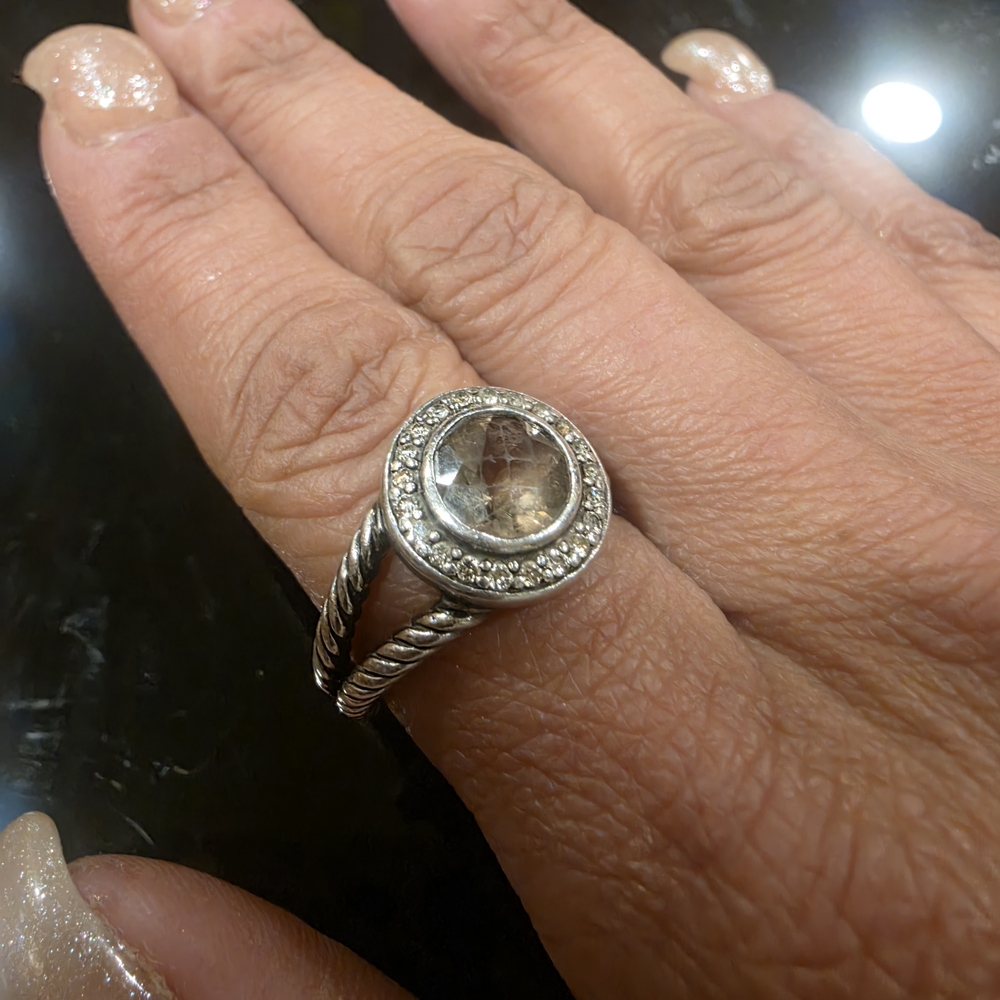 David Yurman, Albion Petite 8mm Round Amethyst & Diamond Silver Cable Ring